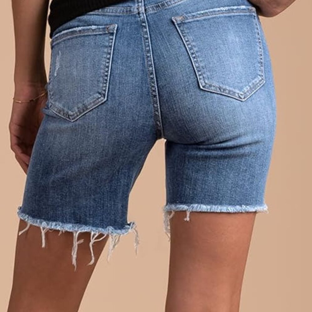 Amazon Denim Shorts Womens 28-6 Cutoff Frayed Ripped Jeans Mini Medium Wash - Picture 9 of 9